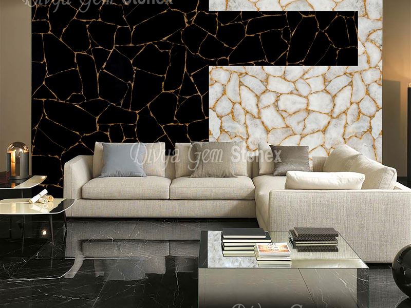 Black Obsidian and White Agate with Gold - Luxury Wall Panel
